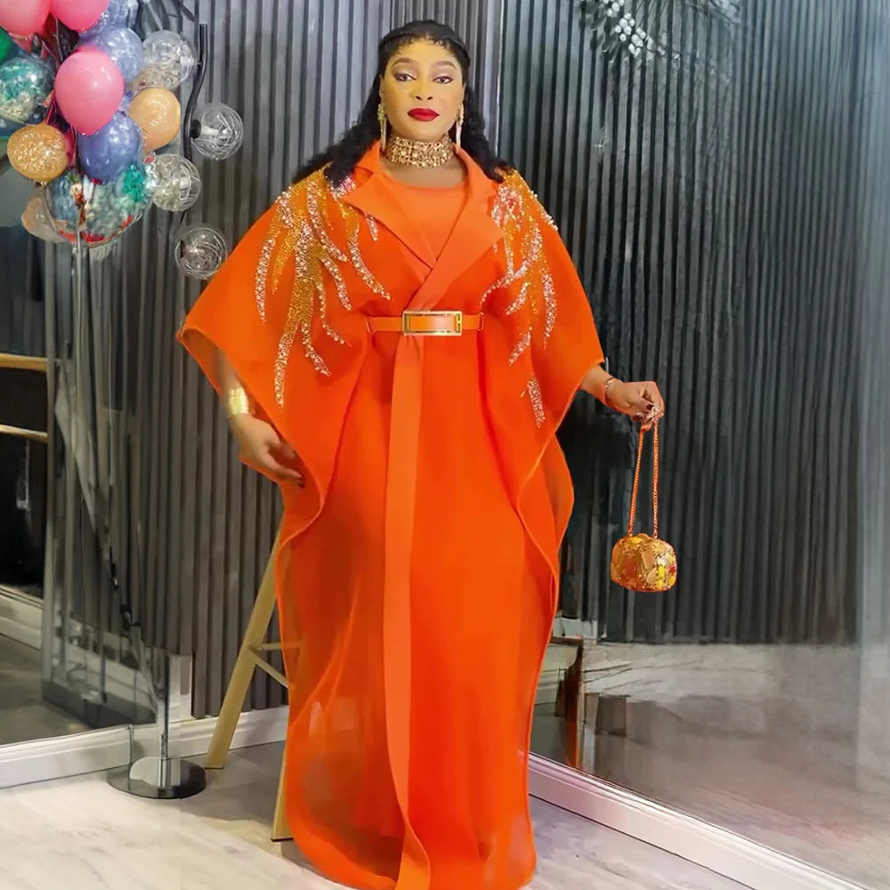 Maxy Luxury African Dresses for Women Plus Size Boubou Two Piece Set Africa Clothes Crystal Dashiki Long Dress Party Evening Gowns