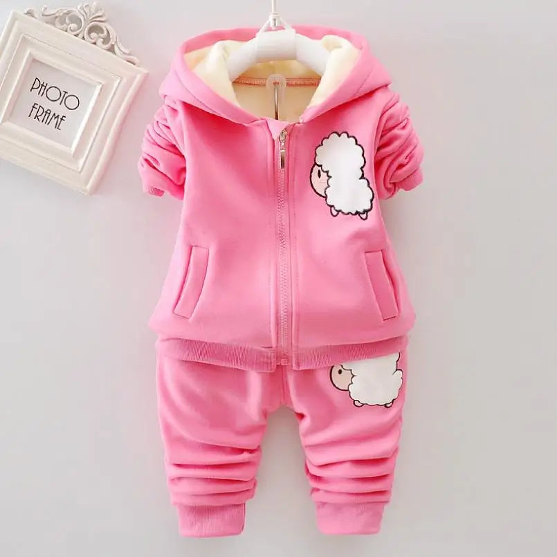 Maxy 2024 New Baby Boys Girls Christmas Cartoon Winter Hooded Plush Warm Vest Coat+Sweatshirt+Pants 3Pcs Infant Children Sports Suit