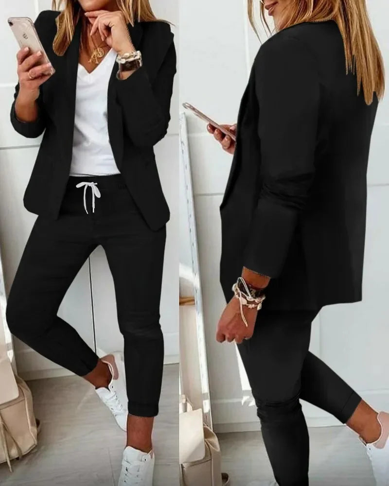 Maxy Spring Autumn Two Piece Sets Women Printted Elegant Blazer & Pants Set Outifits Fashion Tracksuits Casual Elegant Female Sets