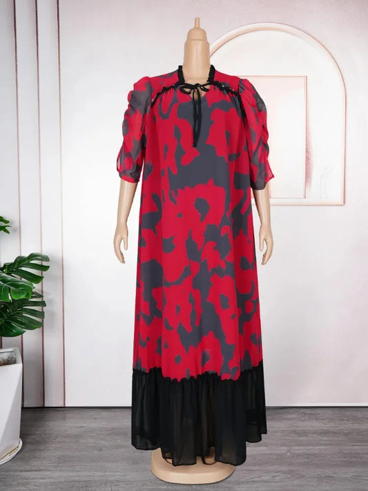 Amay Party Dresses for Women Elegant Turkey Muslim Maxy Dress Plus Size Summer Fashion Dashiki Ankara Print Gown