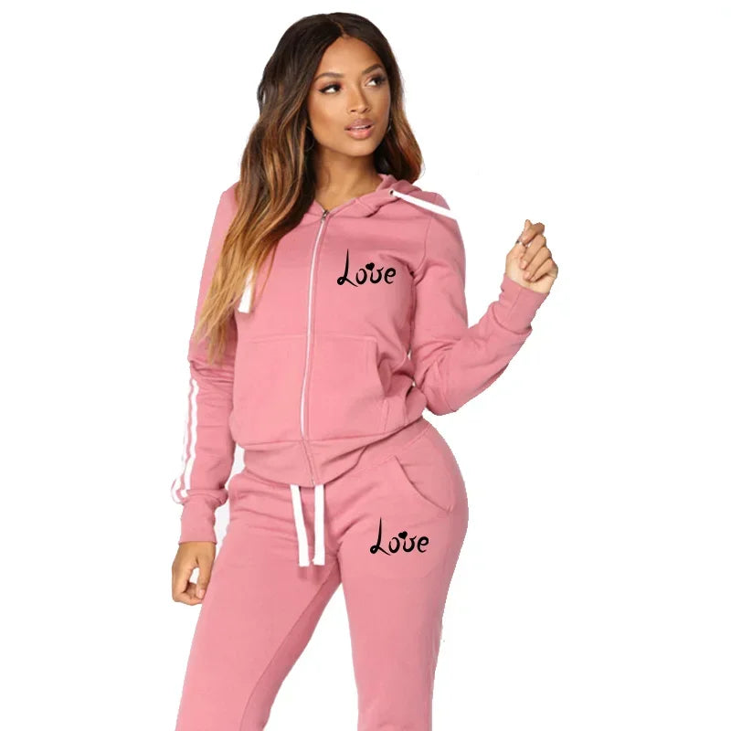 2025 Autumn Winter Fashion Women LOVE Letter Print Tracksuits Sets Sports Wear Jogging Suits Hoodies+Sweatpants Sweat Suits