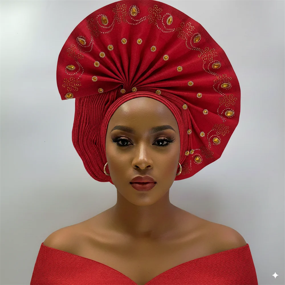 Maxy Head tie Gele Luxury Handmade African Gele Turban with Stones Women’s Head Wear for Party Wedding