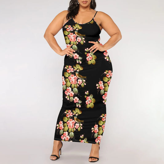 Maxy Plus Size Vintage Floral Print Bodycon Maxy Dress Sleeveless Elegant Summer Streetwear