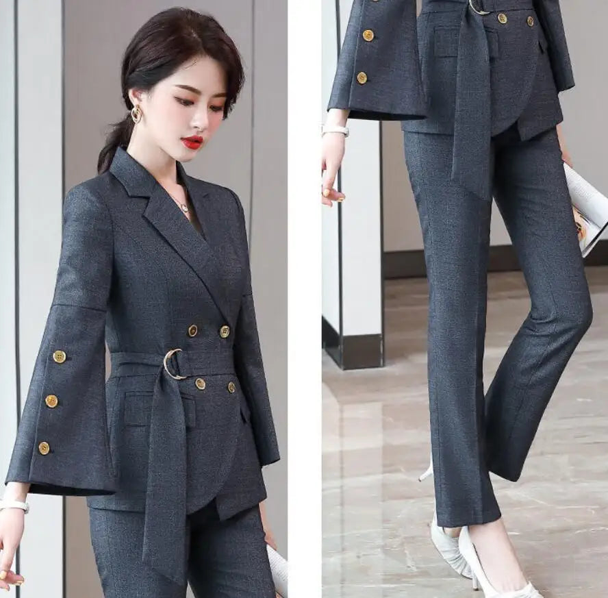 Maxy New Women's Outfits Professional Business Casual Trousers Suit Office Ladies Work Wear Long Sleeve Blazer Pants Two Piece Sets