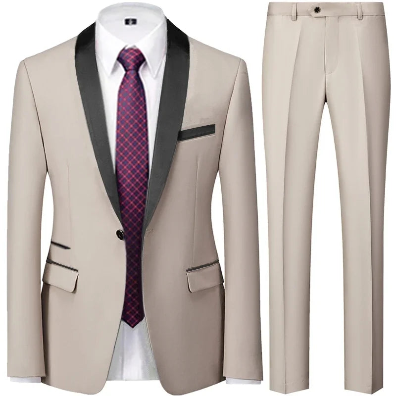 Visco Men's British Style Slim Suit 3 Piece Set Jacket Vest Pants / Male Business Gentleman High End Custom Dress Blazers Coat  S-6XL