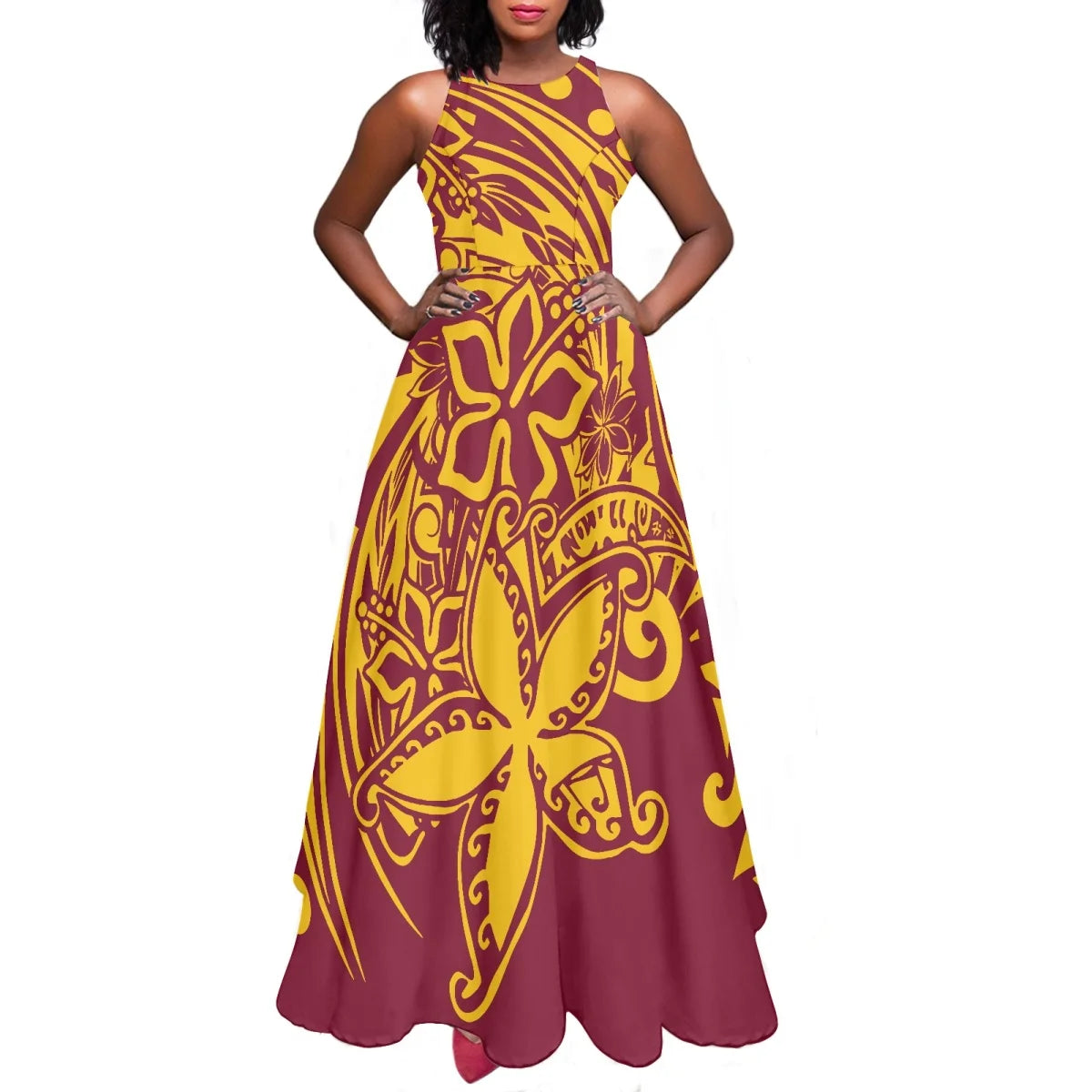 Maxy Women Dresses Fashion Polynesian Plumeria Design Sleeveless Sexy Party Dresses Female Elegant Sundress