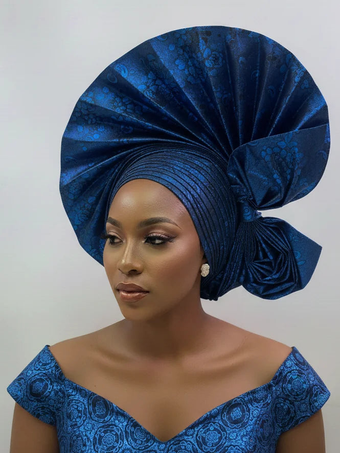 Maxy Head tie Gold Sego Head Wrap Handmade Luxury African Gele Turban, Women’s Party Wedding Head Wear