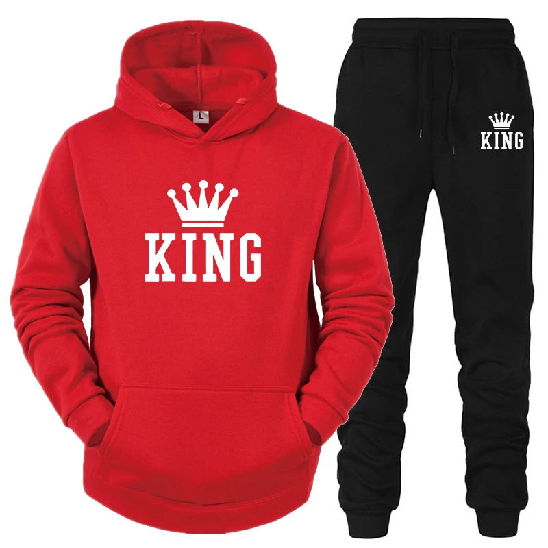 Maxy Hot Sale Couple Fashion Tracksuit King Queen Hoodies and Sweatpants High Quality Men Women Daily Casual Sports Jogging Suit