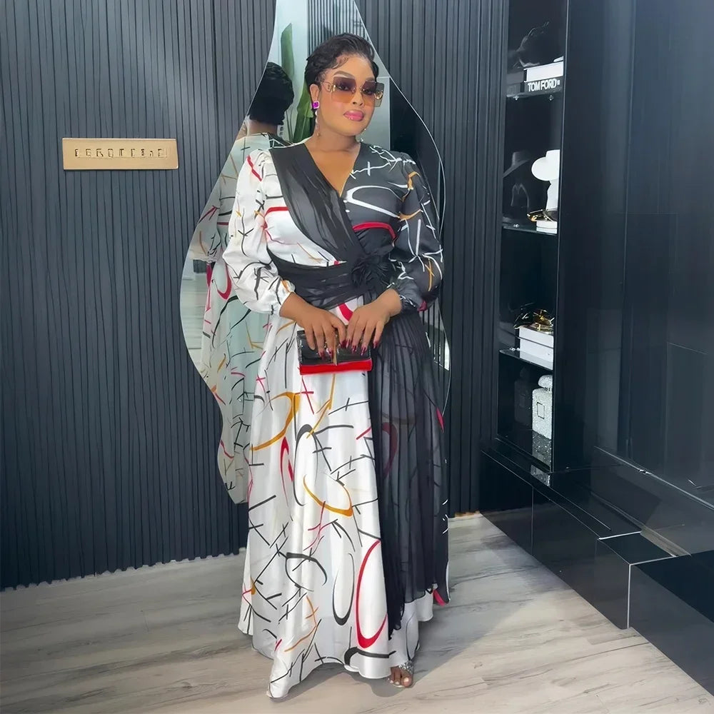 Amay Plus Size African Party Long Dresses for Women New Dashiki Ankara Print Evening Gowns Turkey Outfits Robe Africa Clothing