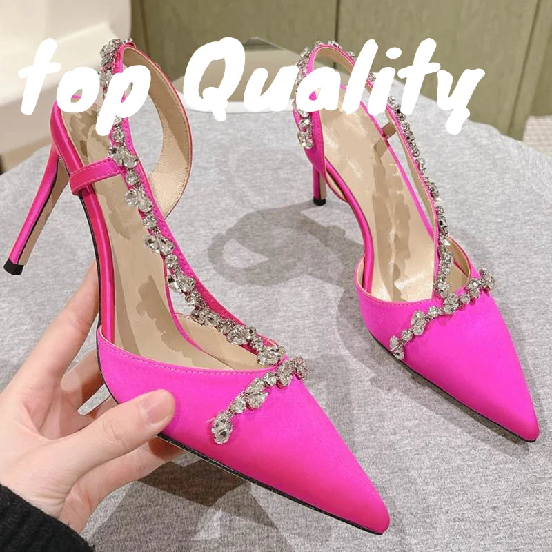 Visco Woman High-heeled Shoes Women Thin High Heels Sandals Rhinestone Chain Decor Fashion Sandalias Summer Party Dress Shoes