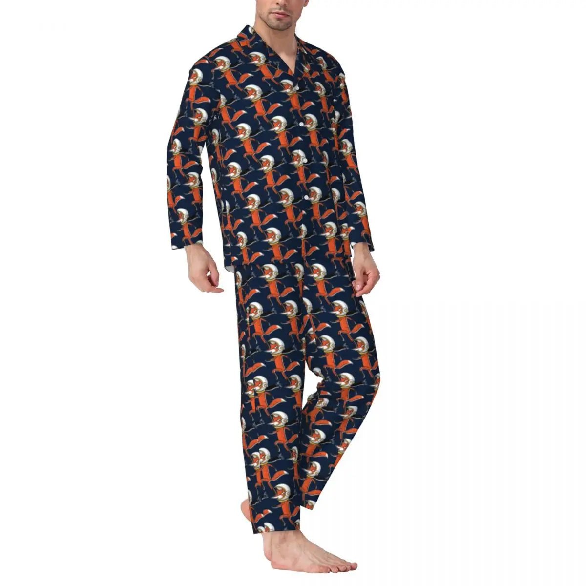 Maxy Cute Fox Print Pajama Sets Funny Christmas Kawaii Sleepwear Man Long Sleeve Loose Leisure 2 Pieces Nightwear Big Size XL 2XL