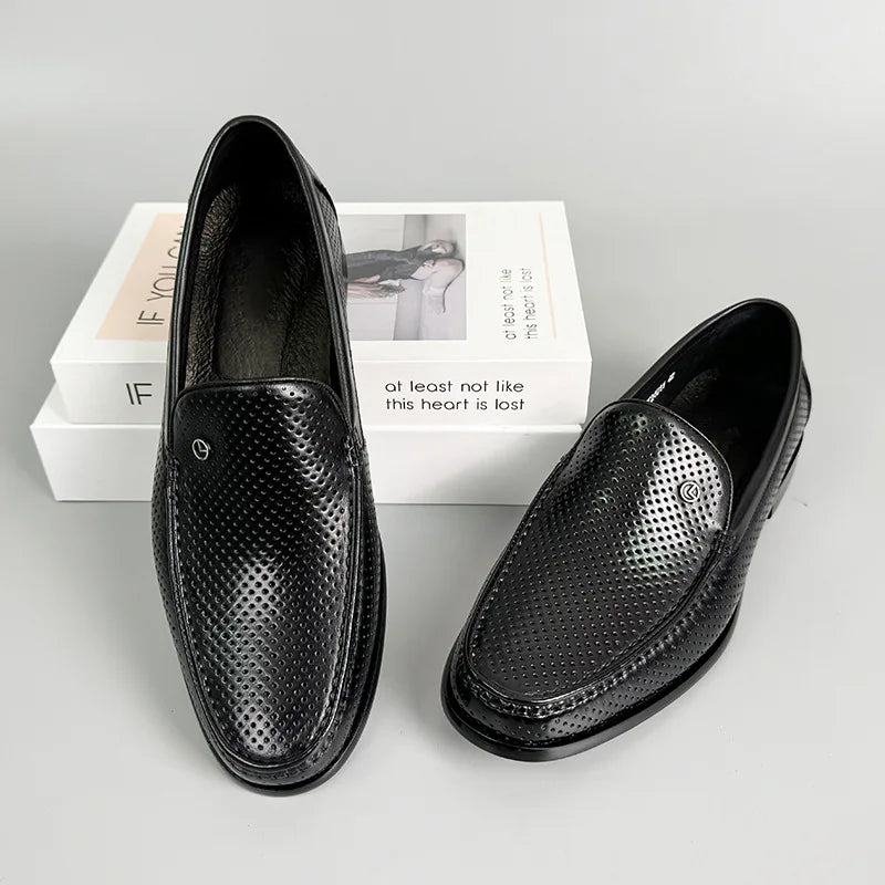 Amay Italian Style Black Men Loafers Shoes High Quality Slip On Genuine Leather Moccasins Dress Shoes for Men Business Formal Shoes