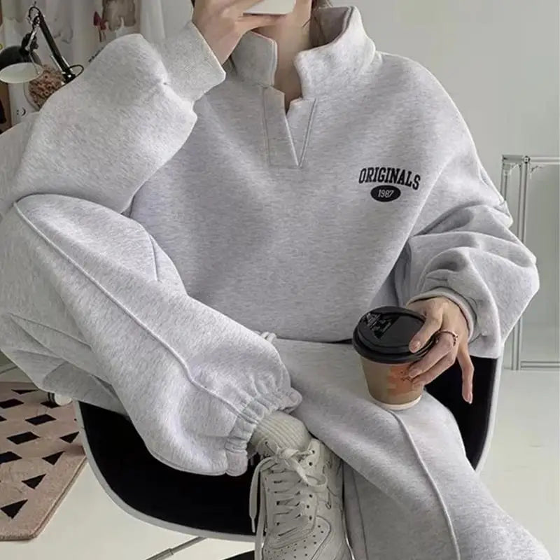 Maxy  Fashion Letter Print Two Piece Sets Women Casual Pullover Hoodies + Loose Female Trousers Suit Tracksuit Sportswear Sets