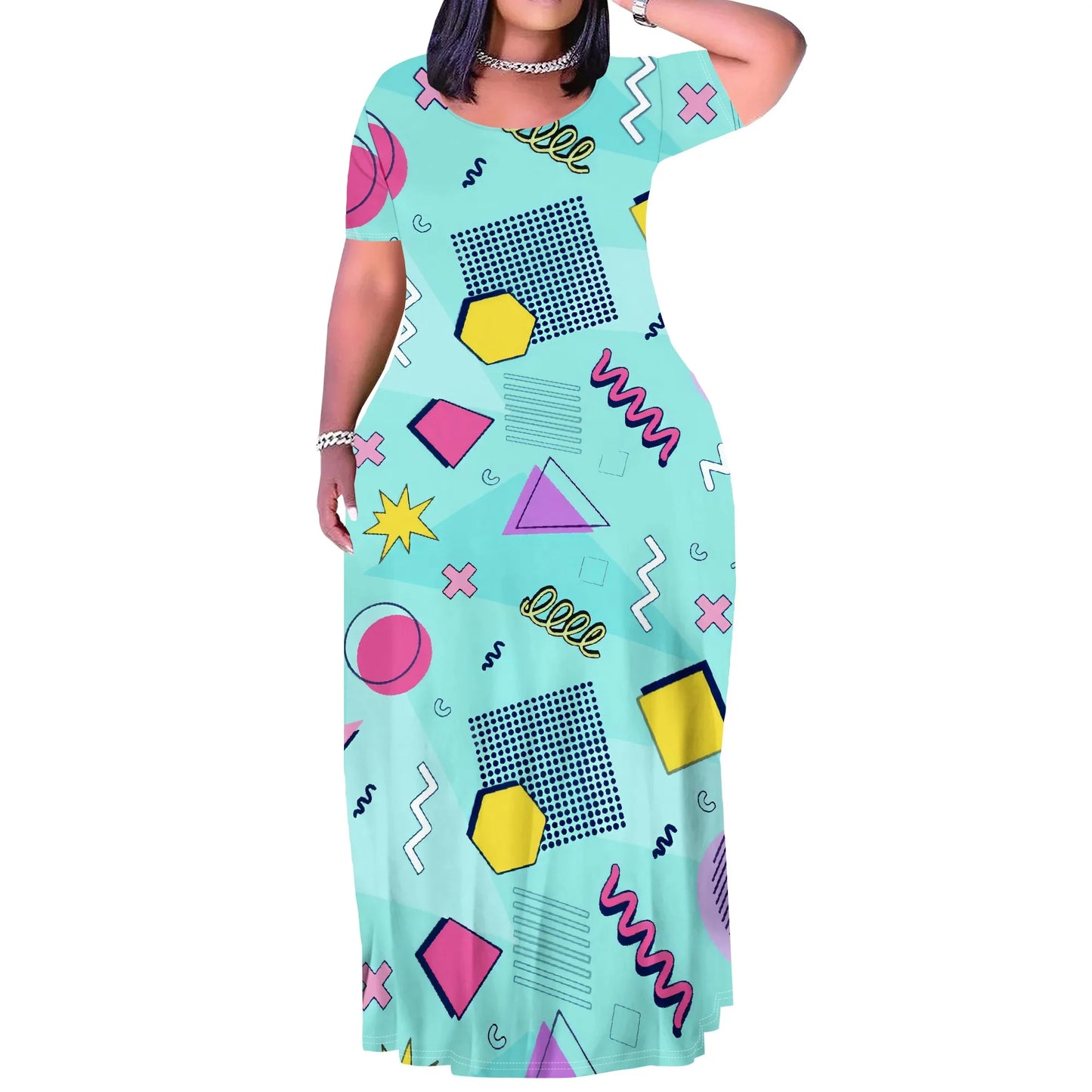 Maxy Plus Size Long Dress Sexy Outfits for Women Printed Loose Cute Dress
