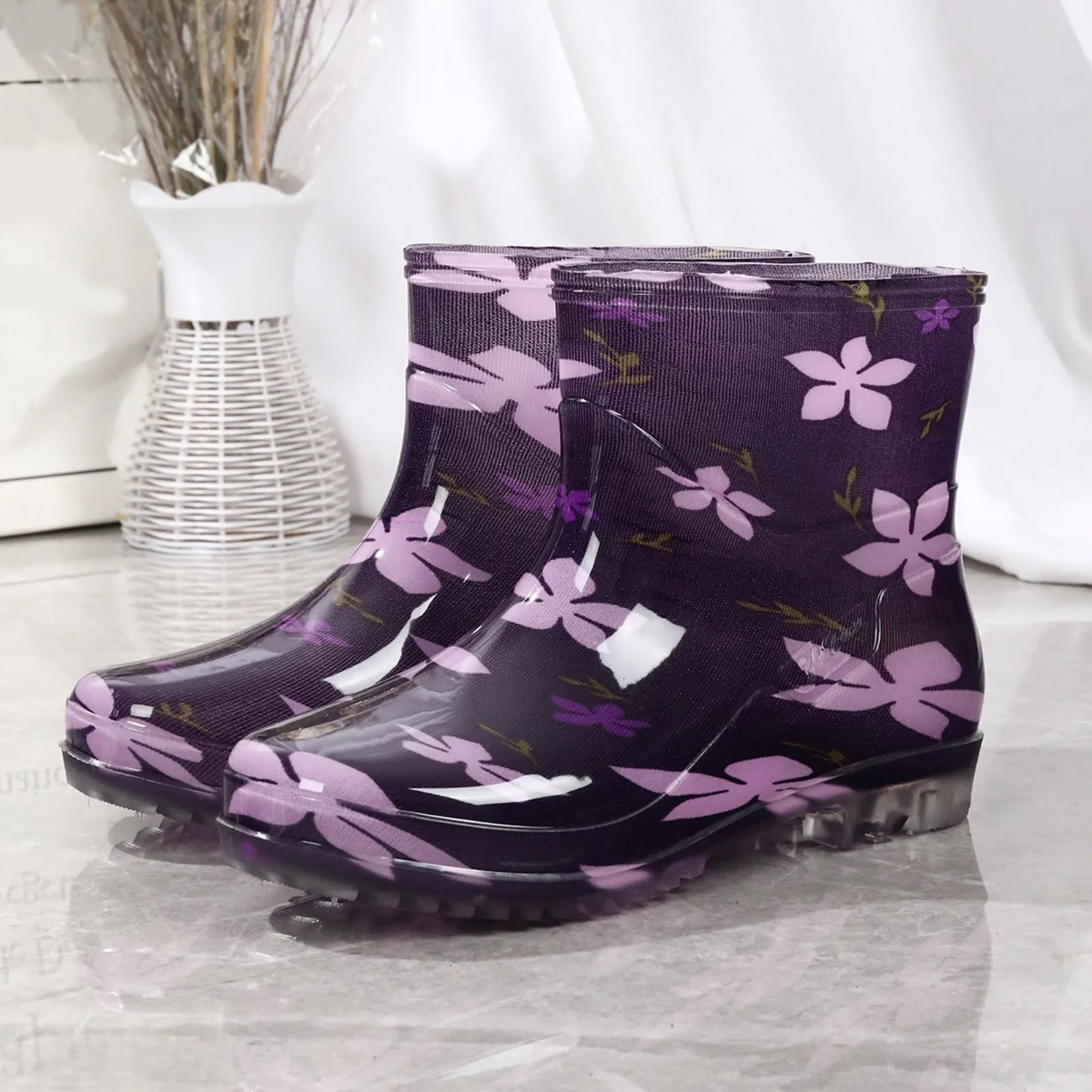 Maxy Fashion Rain Boots Womens NonSlip MidCalf Length Waterproof Shoes Rubber Boots Short Tube Winter Cotton plus Kitchen Rubber Shoes
