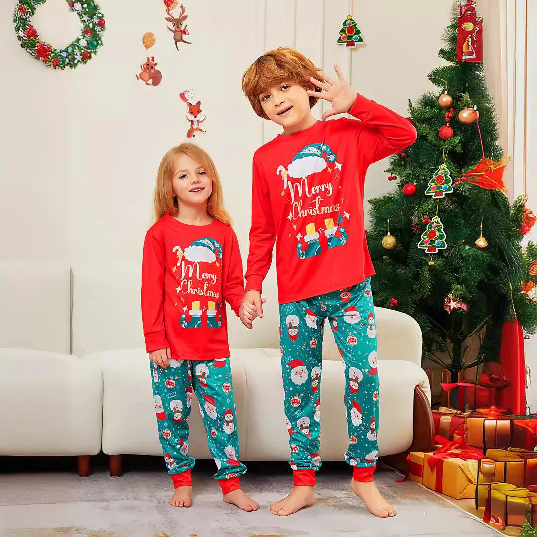 Maxy Autumn and winter Christmas family matching clothing printed long sleeve set Family dress home dress pajamas pajama pants 2 sets