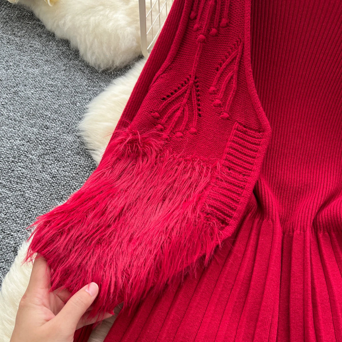 Maxy Chic Women Two-Piece Sets Basics O-neck Long Sleeve Knit Dress Slim Open Stitch Pearl Button Vest Elegant Evening Party Clothing
