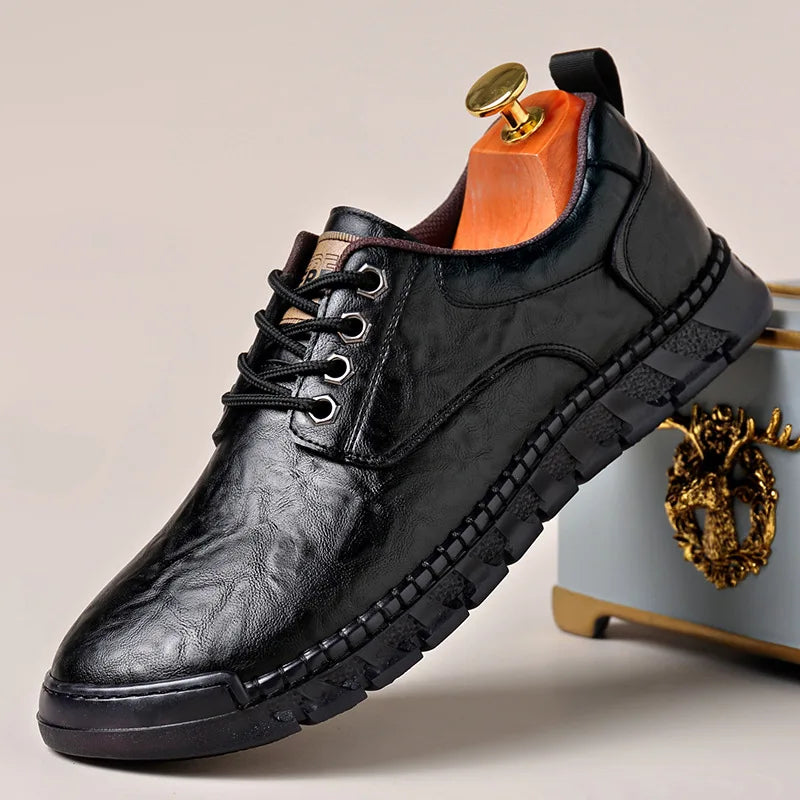 Visco Solid Color Big Size Men's Business Casual Leather Shoes Spring Autumn Lace New Designer Shoes for Men