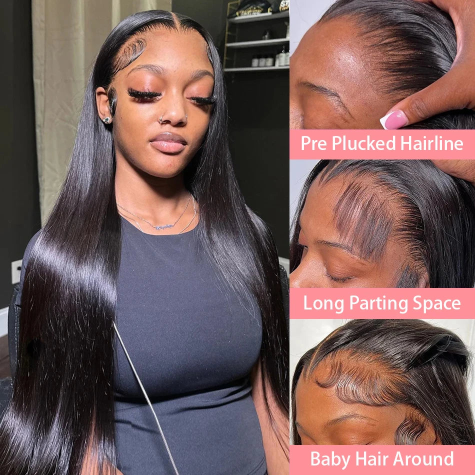 Maxy 13x6 Bone Straight Lace Front Wigs Human Hair 30 Inches Glueless HD Transparent Brazilian Remy Human Hair Wigs For Women