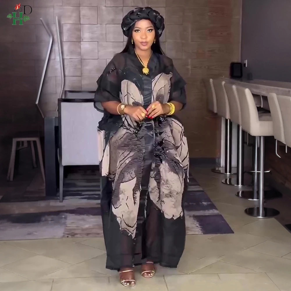 Maxy H&D Plus Size African Dresses For Women New Dashiki Ankara Turkey Outfit Gown 2 Pieces Summer Party Dress Jacquard fabric