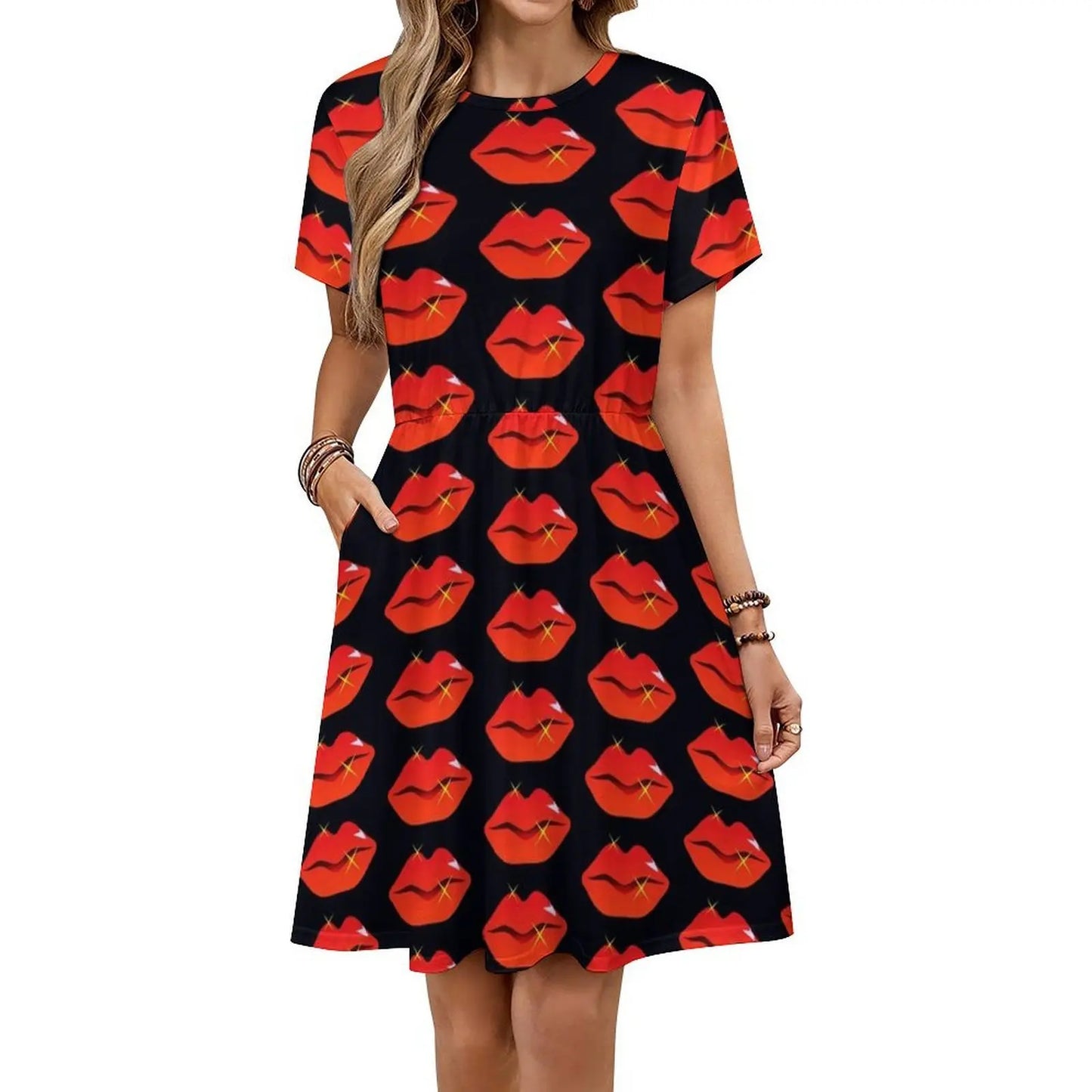 Maxy Red Lips Korean Style Dress For Women Elegant Casual Dress For Party Or Daily Wear Lip Lips Red Lips Red Lipstick Kiss Evening