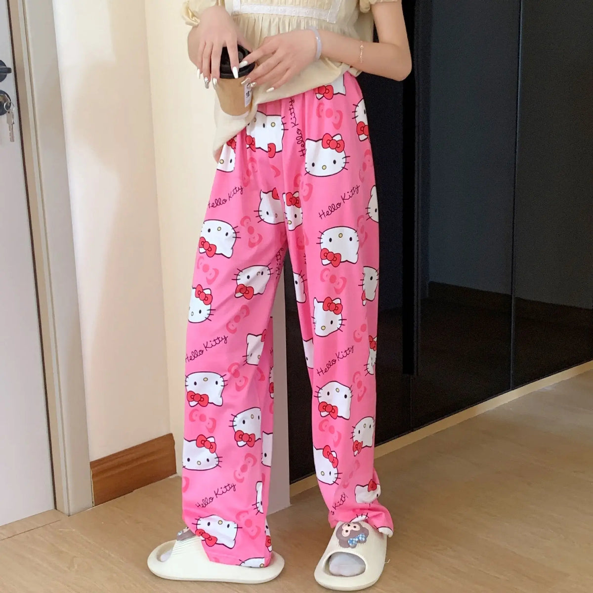 Maxy Spring Autumn Thin Hello Kitty Printed Women's Pajama Pants Summer Popular Loose Casual Pants Cartoon Home Casual Walking Pants