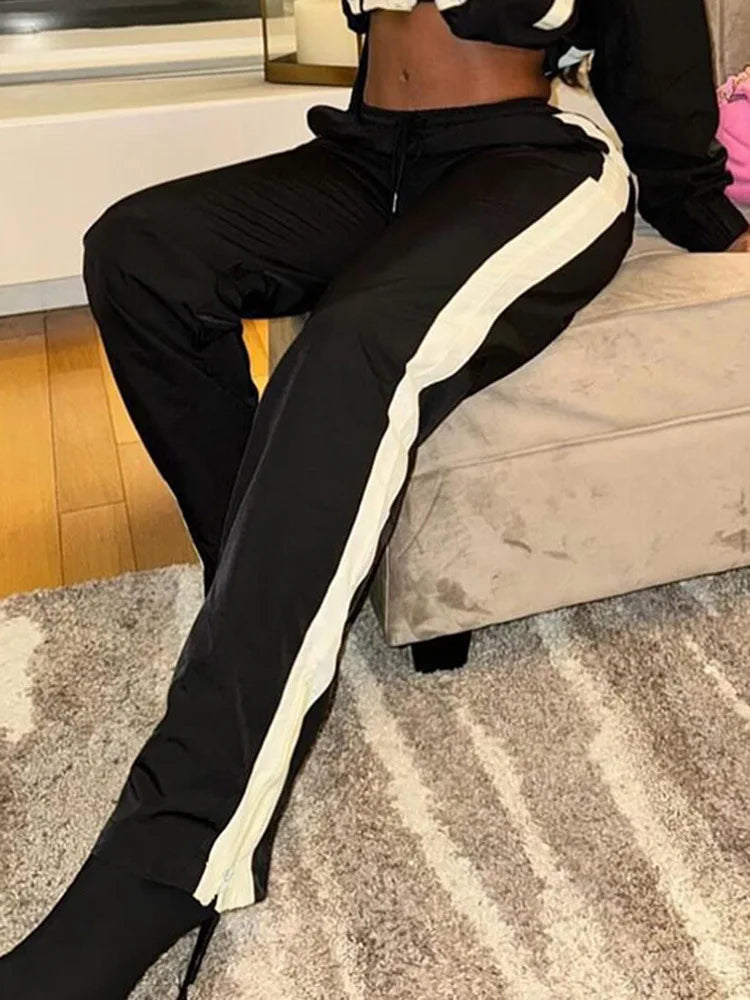 Casual Womens Set Zipper Jacket and Jogger High Waist Flared Pant Suit 2025 Fall Street Fashion Tracksuit Gym 2 Two Piece Sets