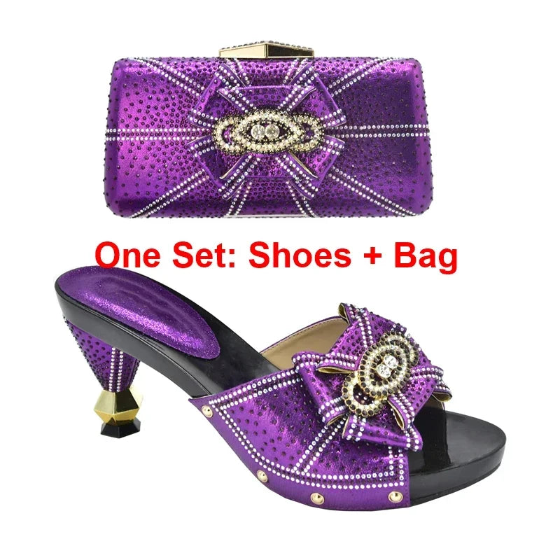 Maxy New Shoes with Matching Bag Set Decorated with Appliques African Shoes and Bags Matching Set Elegant Italian Women Pumps