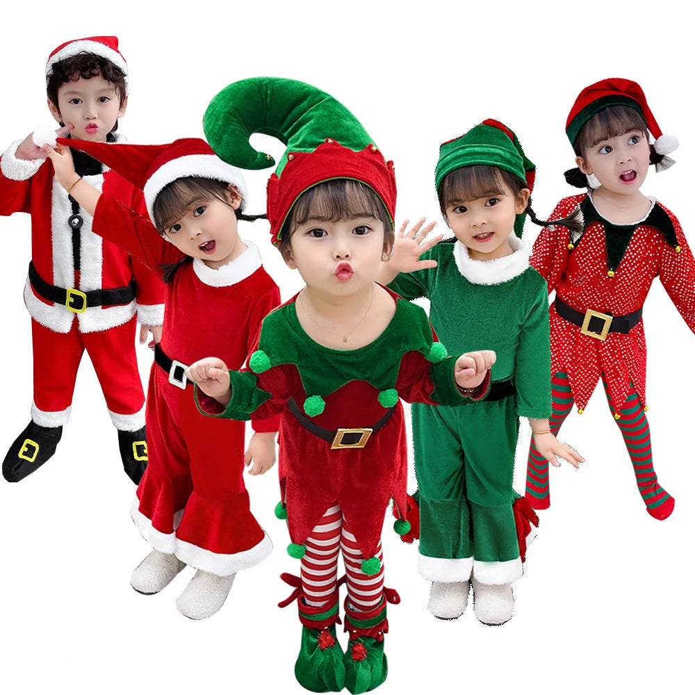 Maxy Costume For Kids Girl Green Santa Claus Suit Set with Hat Children Fancy Christmas Party Dress Set Performance