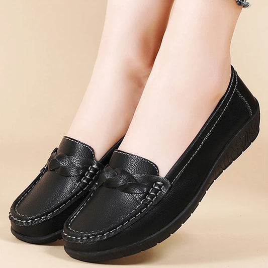 Maxy Shoes Women Slip On Casual Flats For Women's Loafer Soft Leather Zapatos De Mujer Flat Shoes Women Footwear White Shoes