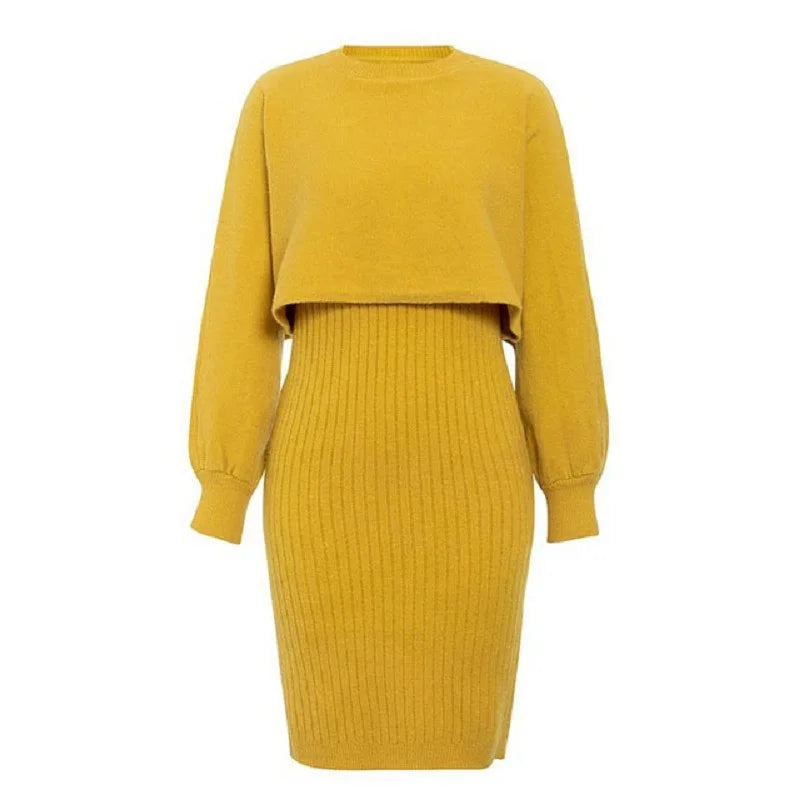 Maxy Knitted dress two-piece set 2024 autumn winter new lazy style fashionable solid color pullover woolen dress