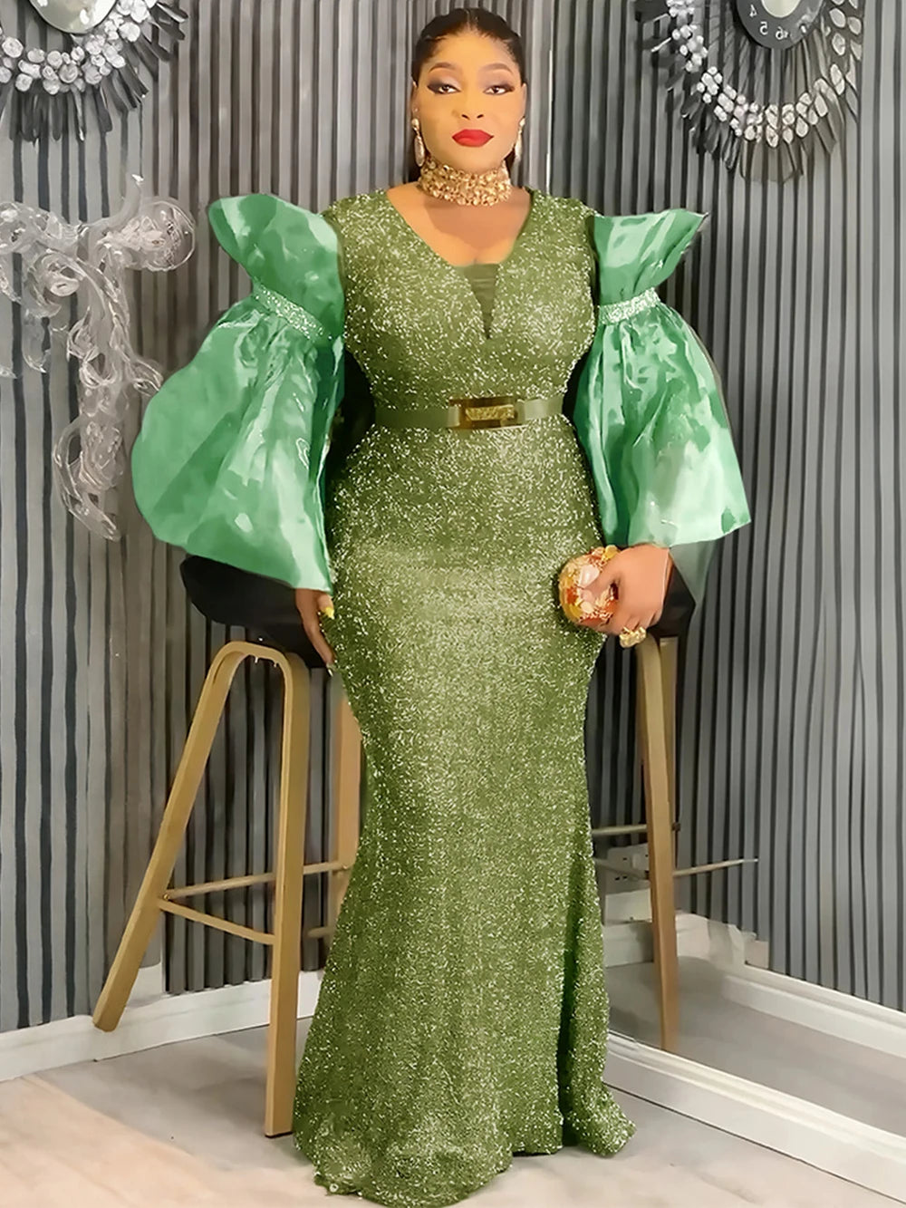 Maxy Luxury Sequins Dresses for Women Elegant Wedding Party Evening Gown African Dashiki Outfits 2026 Birthday Dress Ladies Clothing