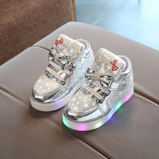 Maxy Girls Sneakers Light Up Flashing Sports Skateboard Shoes Comfortable LED Luminous Sequins Casual Shoes Baby Kids Toddler Shoes