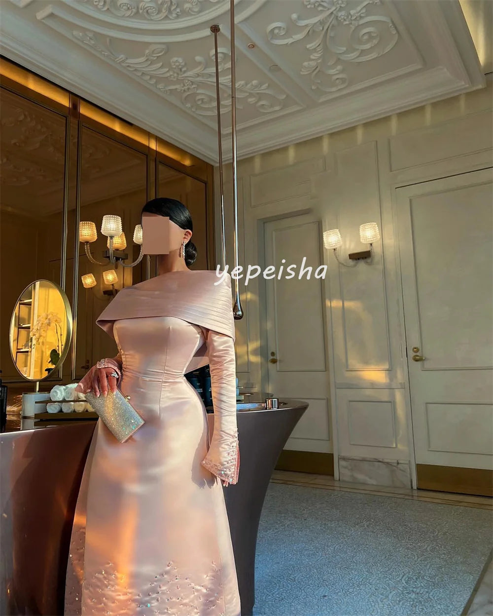 Maxy Customized Exquisite Fashion Pleat Draped Beading Sequined A-line Off-the-shoulder Midi Dresses Bespoke Occasion Dresses Formal