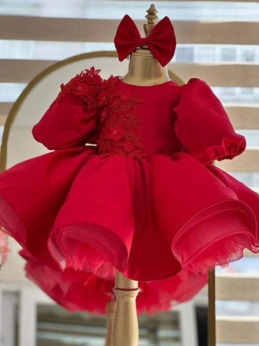 Maxy Princess Satin Lace Beading Bow Flower Girl Dress Children First Communion Dress Ball Gown Wedding Party Dress Birthday Show