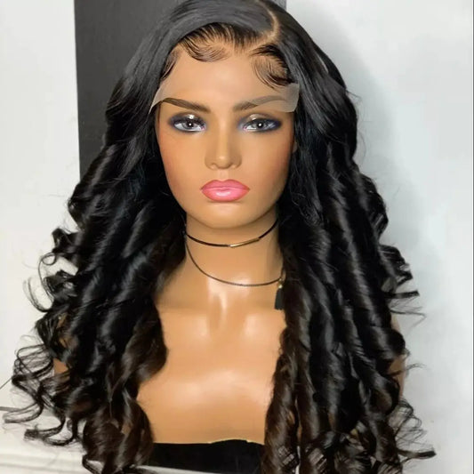 Amay Black 1B Soft Glueless Spring Curly Lace Front Wig 26inch Long 180 Density For African Women Baby Hair Preplucked Daily