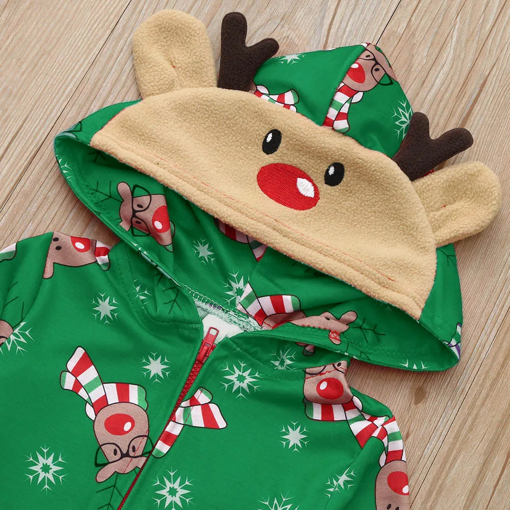 Christmas Gift for Family Pajamas Cute Deer Ear Hooded Jumpsuit Mother Father Kids Baby Matching Outfit Rompers Xmas Family Look