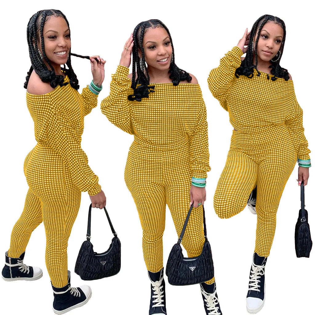 Maxy New Tracksuit For Women Plaid  Print Two Piece Set Casual 2 Pcs Outfits Long Sleeve Tshirts Pants Suits Matching Set