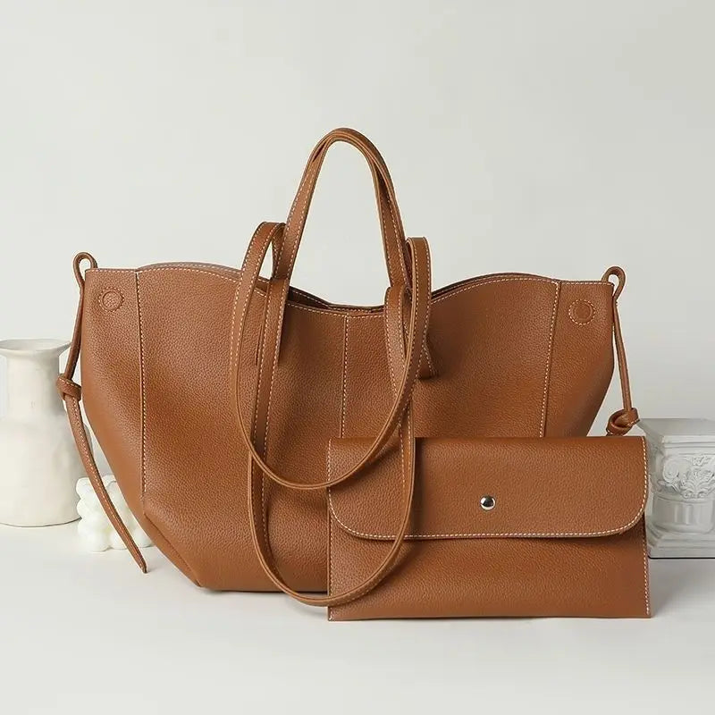 Maxy Fashion Brand Retro Tote Bag for Women French Niche Design Handbag PU Leather Composite Bag Large Capacity Underarm Shoulder Bag