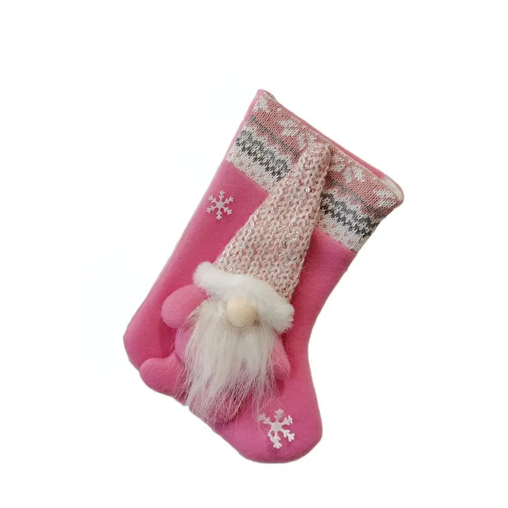 Christmas Stocking Faceless Gnome Doll Pink Socks Santa Claus Fabric Gift Bag Xmas Tree Ornament Hanging Party Festival Supplies