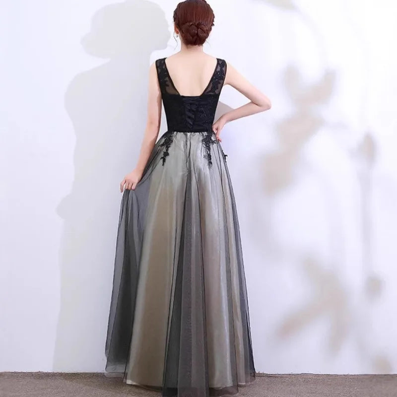 Maxy Black Sexy Suspender Dress New Dignified and Elegant Evening Party Host Appears Thin, Socialite Banquet Long Evening Dress