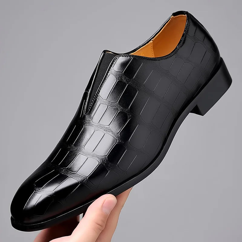 Amay Luxurious Men's Leather slip on Shoes Business Man Flat Classic Men Dress Shoes Leather Italian Formal Oxford shoes