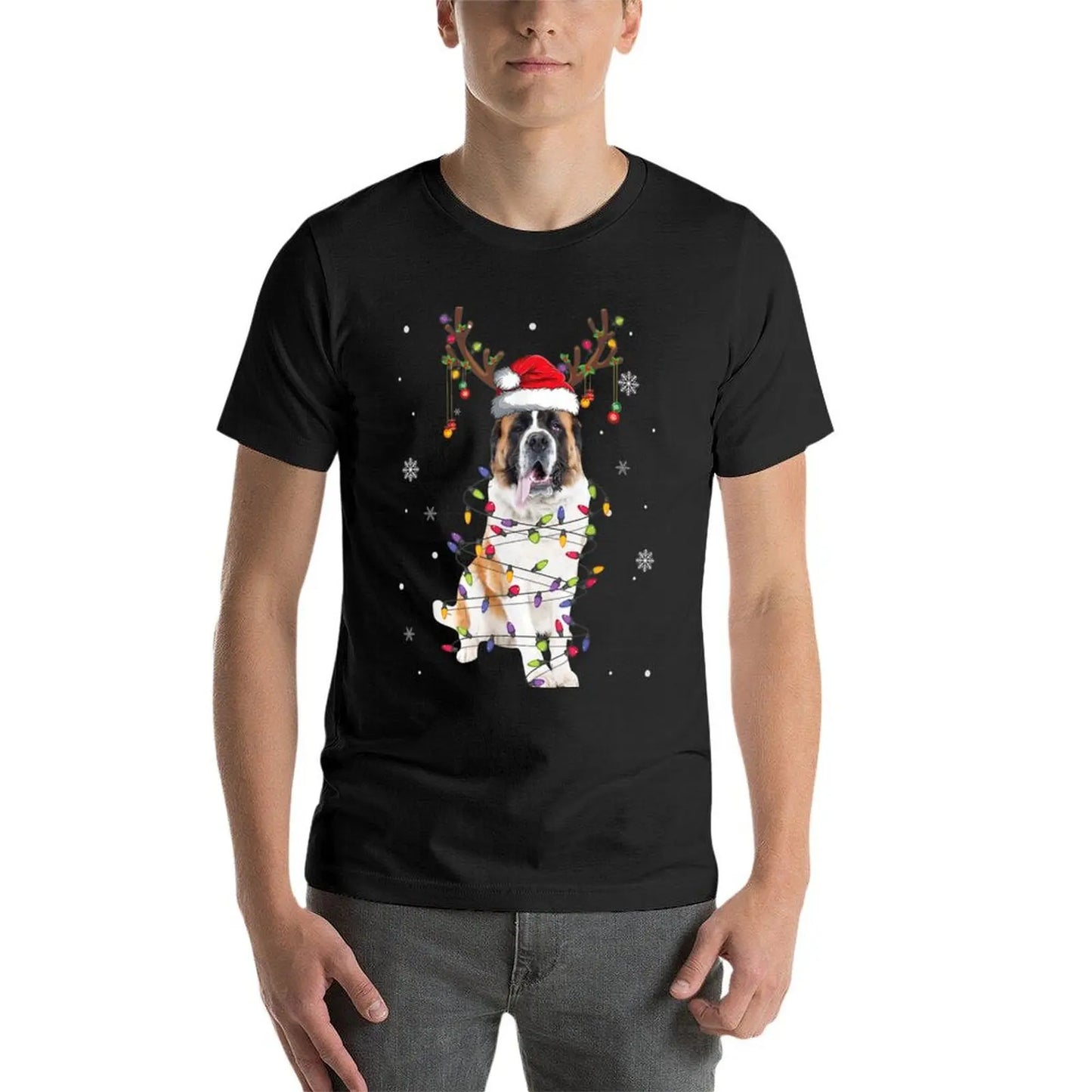 St Bernard Christmas Reindeer Santa Dog Lover Pajama T-Shirt korean fashion quick-drying summer clothes tees clothes for men