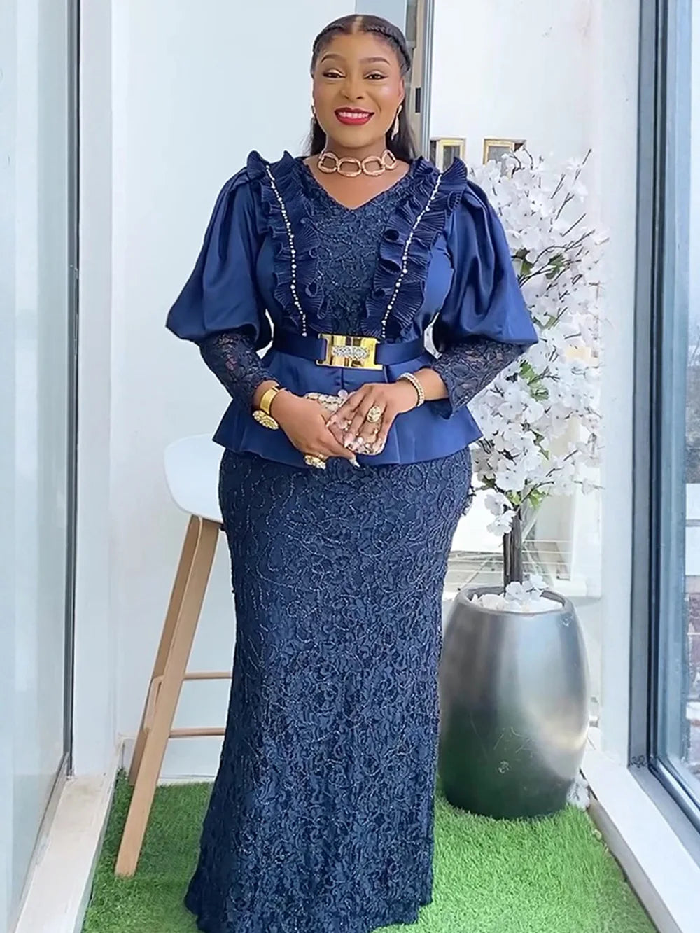 Amay African Dresses for Women New Fashion Plus Size Sequin Evening Party Long Dress Dashiki Ankara Outfits Robe African Clothes