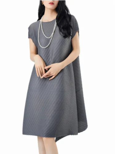 Maxy Irregular Pleated Dress Women O-neck Casual Solid Color Short Sleeves Mini Dresses Summer New Clothing 2AA5318