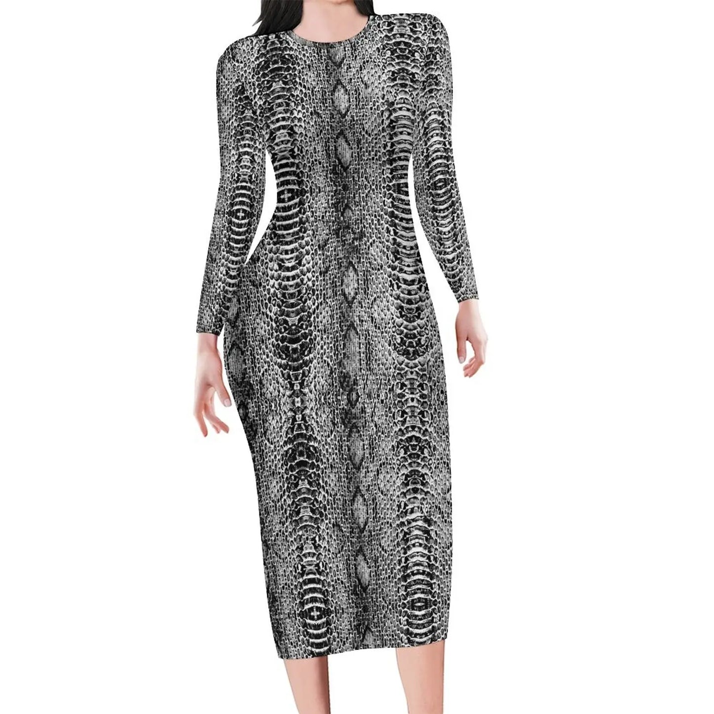 Amay Snakeskin Bodycon Dress Ladies Pink Snake Print Kawaii Dresses Autumn Long Sleeve Street Fashion Custom Dress Big Size 4XL 5XL