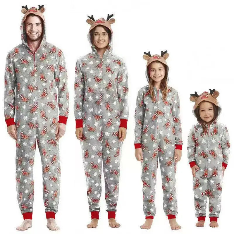 Christmas Gift for Family Pajamas Cute Deer Ear Hooded Jumpsuit Mother Father Kids Baby Matching Outfit Rompers Xmas Family Look