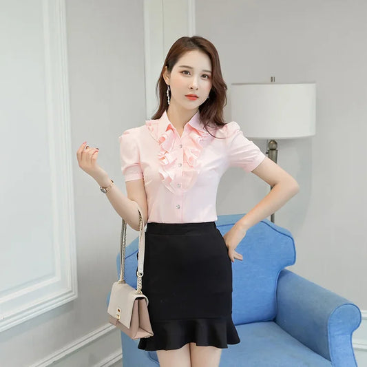 Maxy Purple White Summer Blouse Office Work Shirt Casual Tops Short Sleeve Shirts Oversized 5xl Women Blouses Chiffon Shirt Blusas