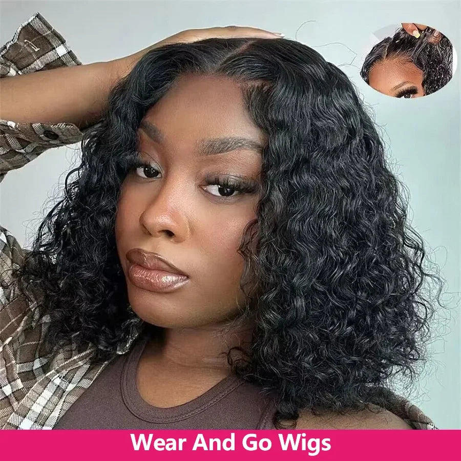 Maxy Queenlike Water Wave Ready to Wear Glueless Human Hair Wig 4x4 Pre Cut Pre Plucked Lace Closure Wigs for Women 10-16 inch Remy