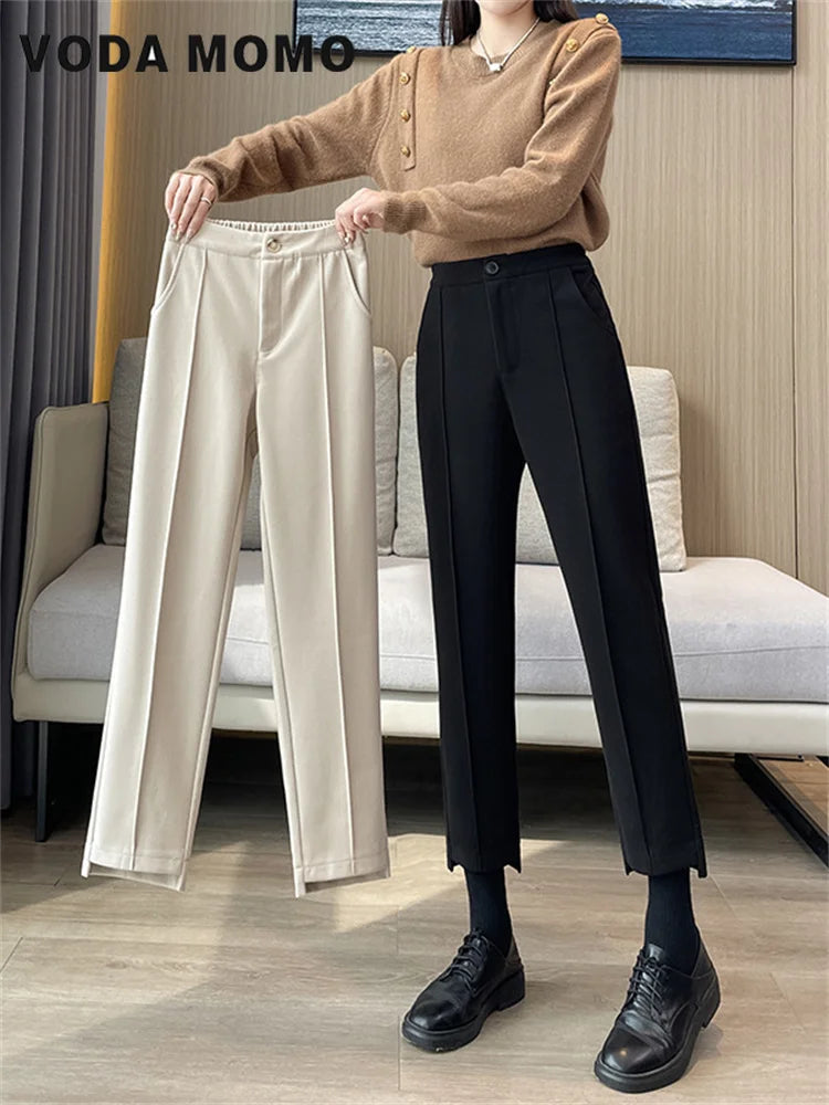 Maxy Korean New Casual Harun Loose Slim Thickened Smoke Pipe Suit Pants Wool Pants Autumn Winter Pants Commuting style Versatile